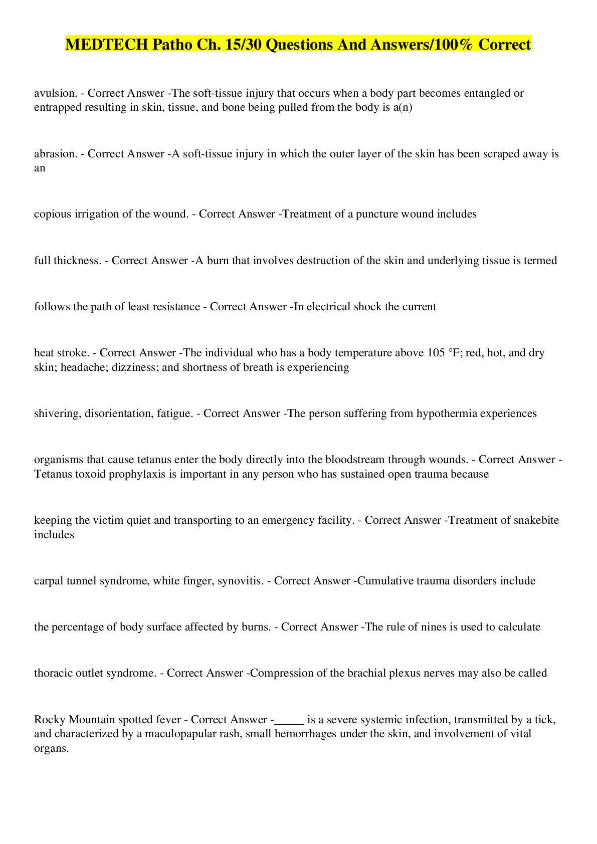 Preview image for MEDTECH Patho Ch. 15/30 Questions And Answers/100% Correct